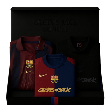 FC BARCELONA HOME AND AWAY + HOME RETRO SKELETON X CACTUS JACK JERSEYS